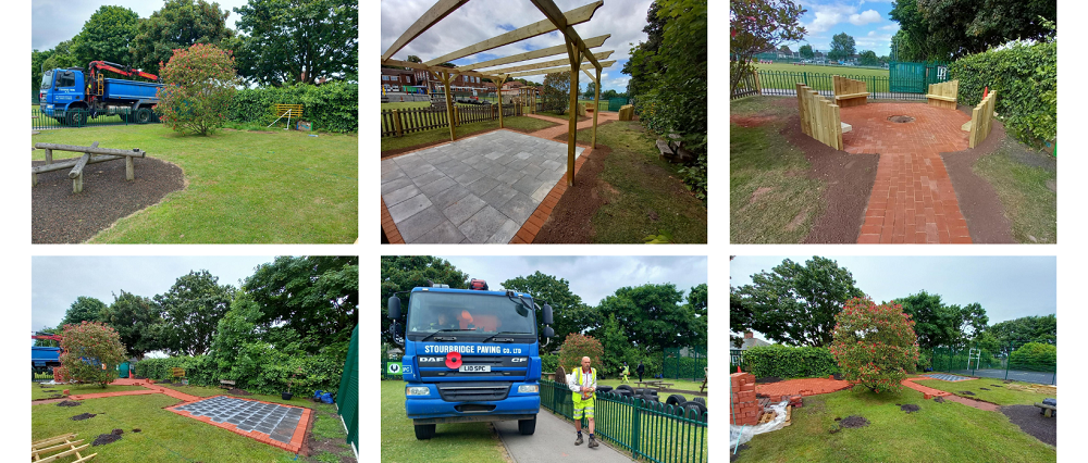 Photos of construction work being carried out to create a memorial haven.