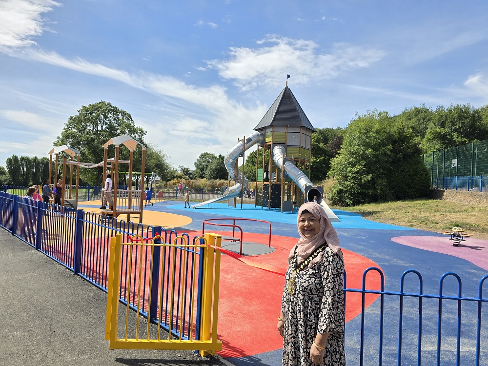 Mayor of Sandwell, Councillor Khatun pictured by the new play area at Britannia Park