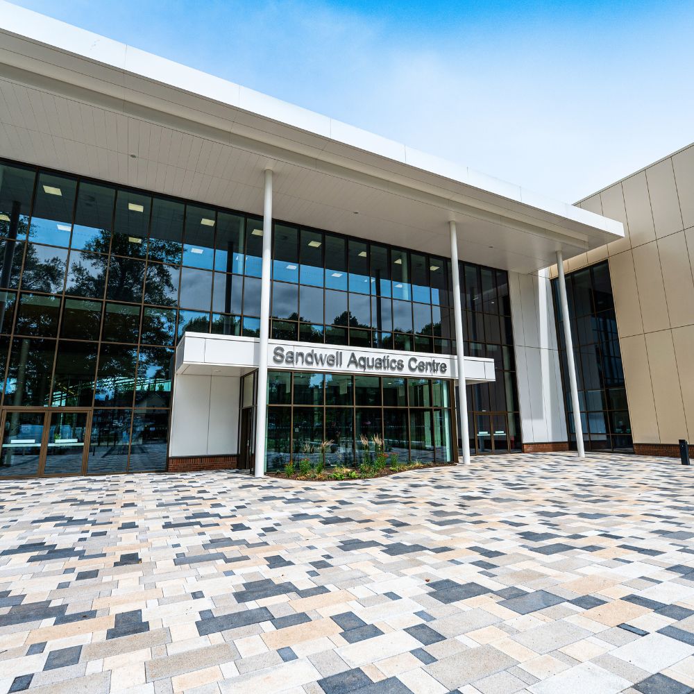Front view of Sandwell Aquatics Centre