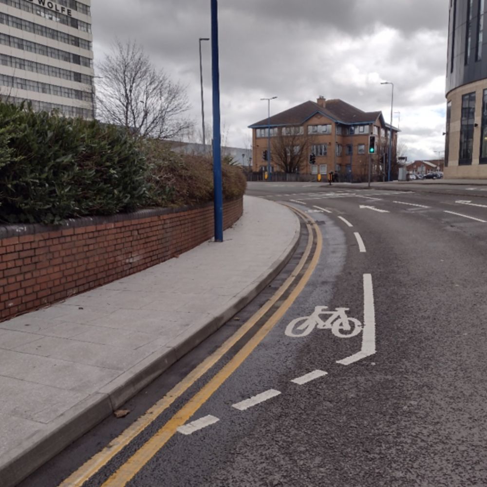 Cycle markings at West Bromwich inner ringway